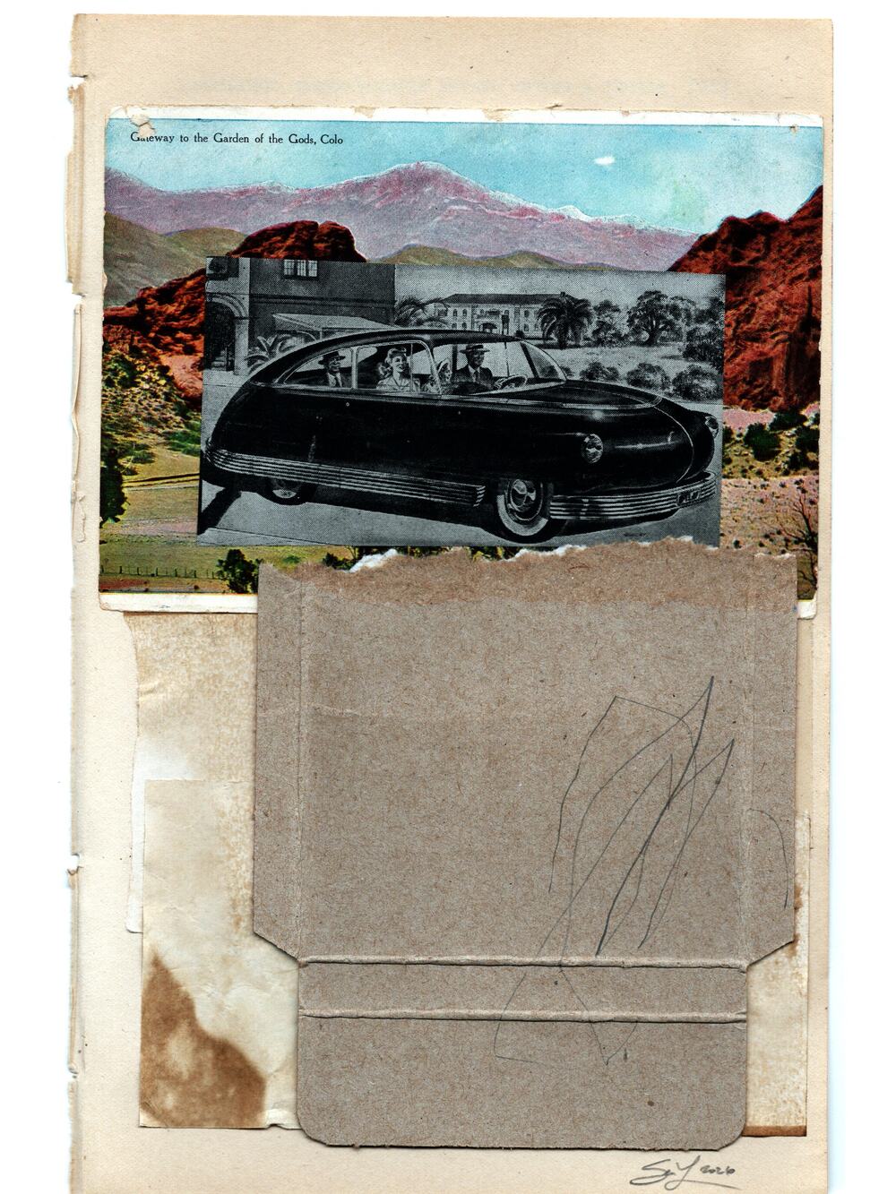 Original Mixed Media Modern Art Collage "Garden of the Gods" 5.75x9" Signed